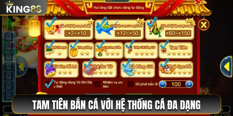 Tam Tiên Bắn Cá với hệ thống cá đa dạng